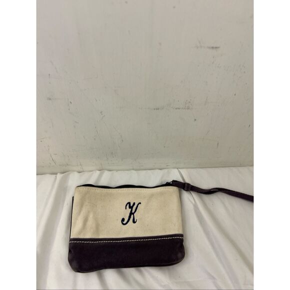 Lands End canvas walker zipper navy cream monogram "K"(some discoloration) - Picture 2 of 6